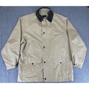 Gant The Slugger Jacket  Men's Size Large Khaki Cotton Leather Collar Vintage